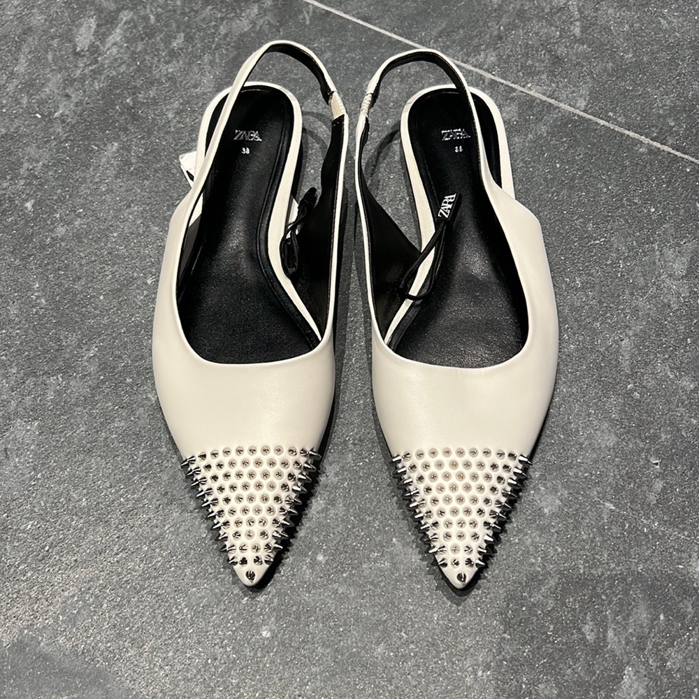 leather slide on sling back shoes with studs